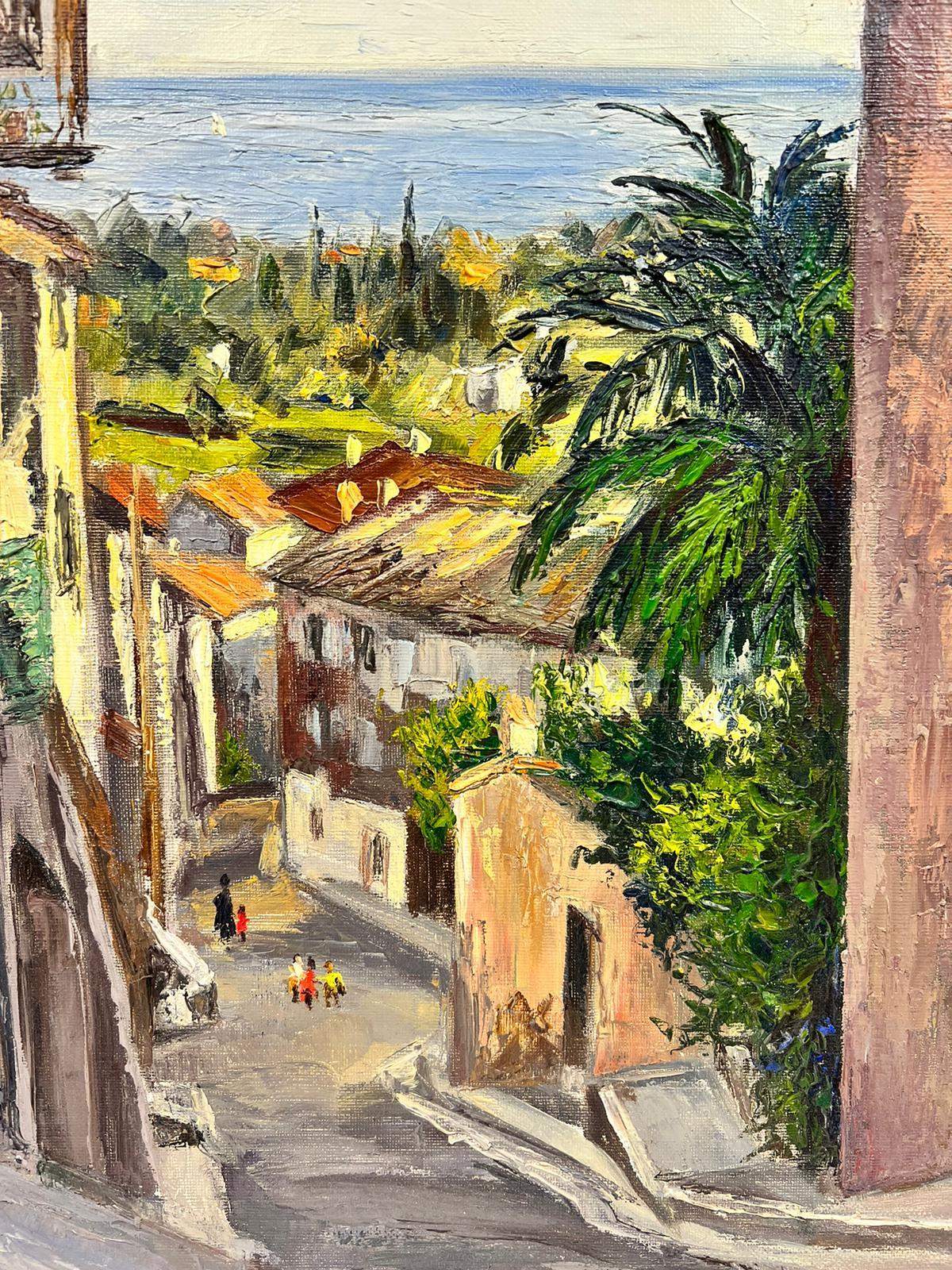 Cagnes Sur Mer 1960's French Post Impressionist Signed Oil Coastal View & Town - Post-Impressionist Painting by Josine Vignon