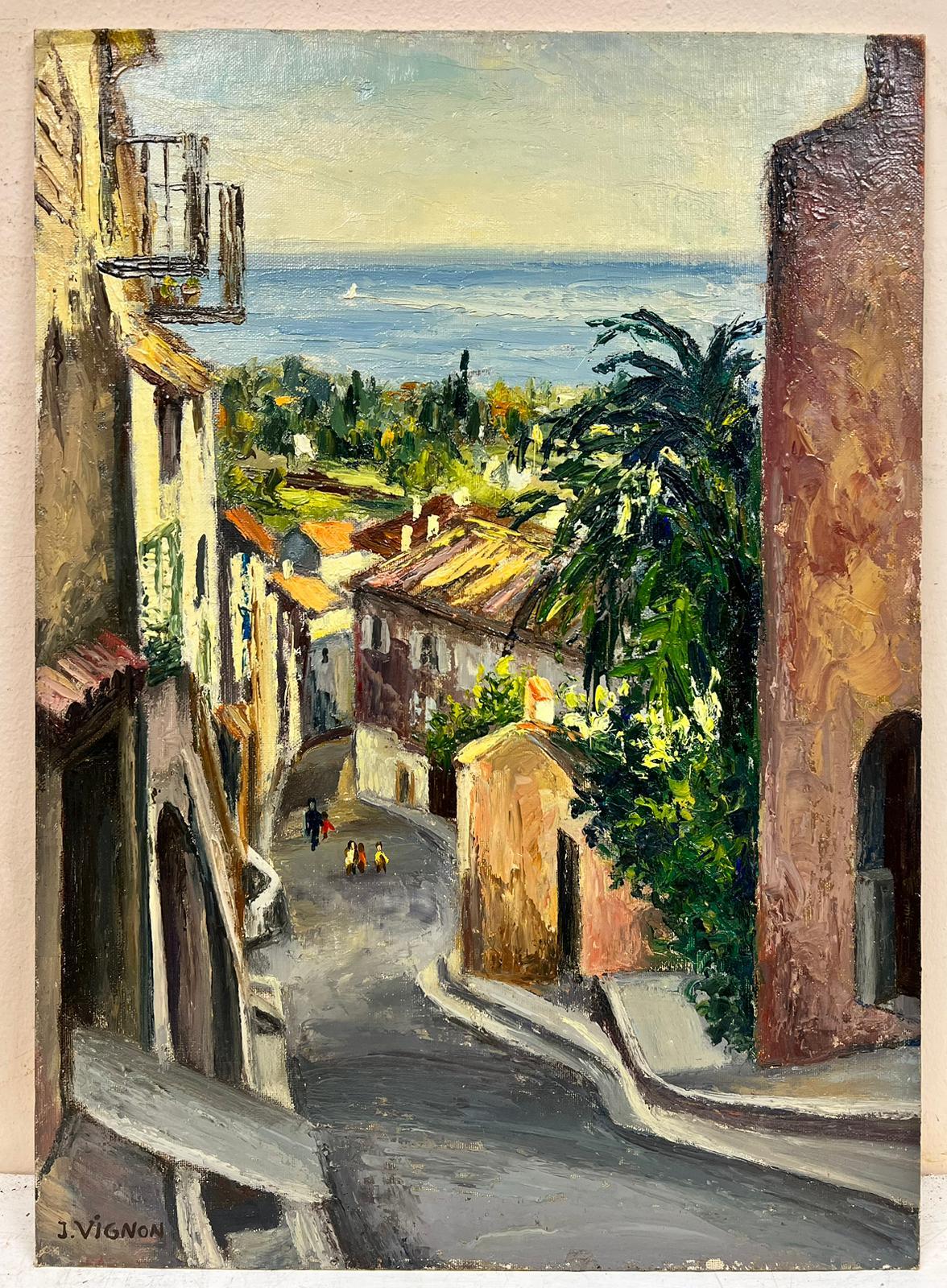 Cagnes Sur Mer Ville Exotique Française Post Impressionniste Signé Huile Epaisse Impasto - Painting de Josine Vignon