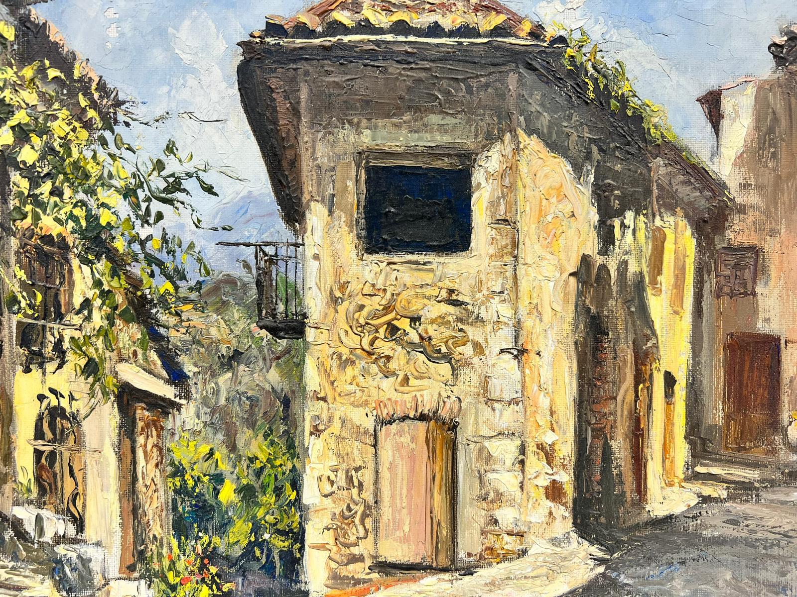 Cagnes Sur Mer Viejo pueblo francés de piedra Post impresionista Firmado Óleo grueso Impasto - Painting de Josine Vignon