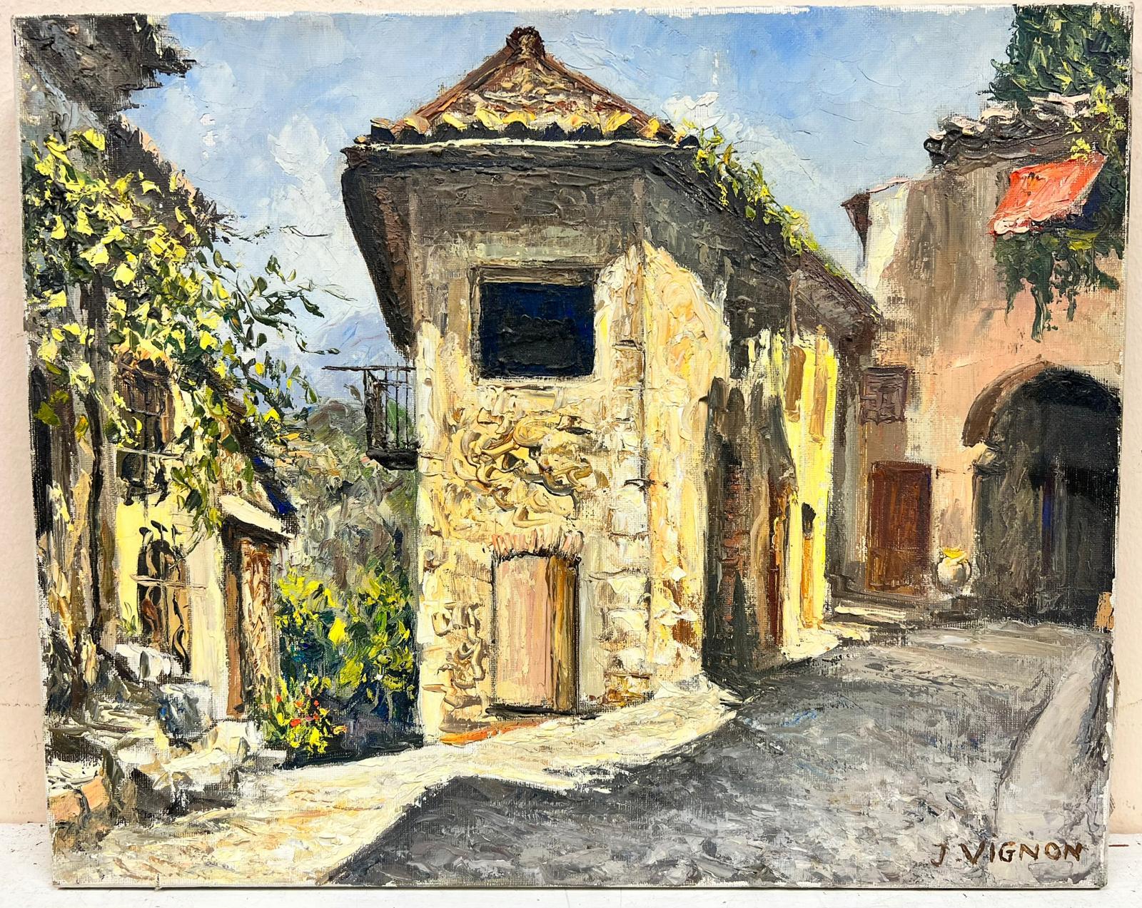 Josine Vignon Landscape Painting - Cagnes Sur Mer French Old Stone Town Post Impressionist Signed Thick Oil Impasto
