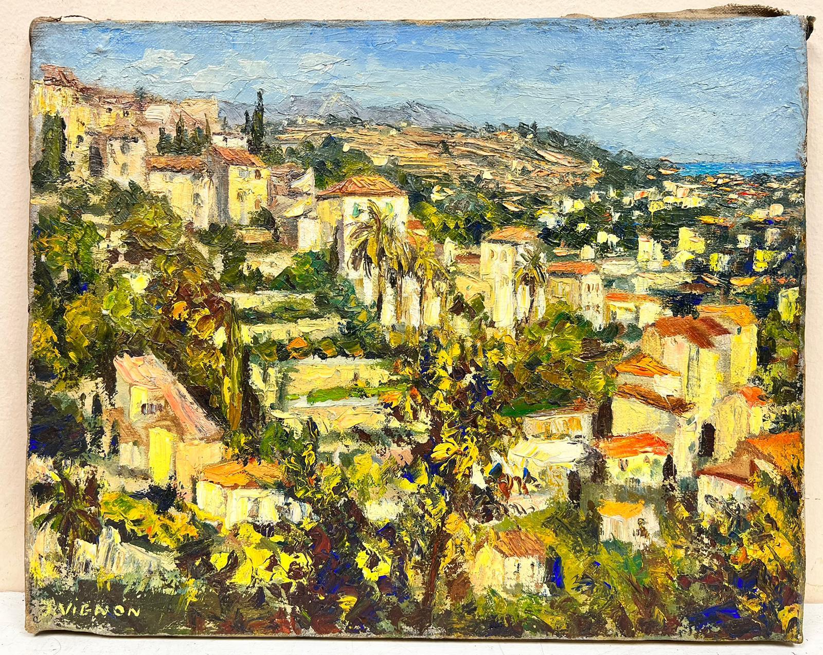 Huile d'origine du post-impressionniste français « Cagnes Sur Mer Landscape » signée - Painting de Josine Vignon