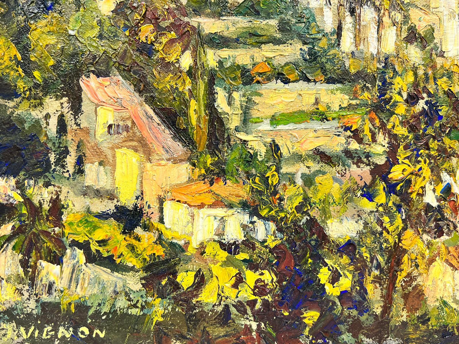 Huile d'origine du post-impressionniste français « Cagnes Sur Mer Landscape » signée - Post-impressionnisme Painting par Josine Vignon