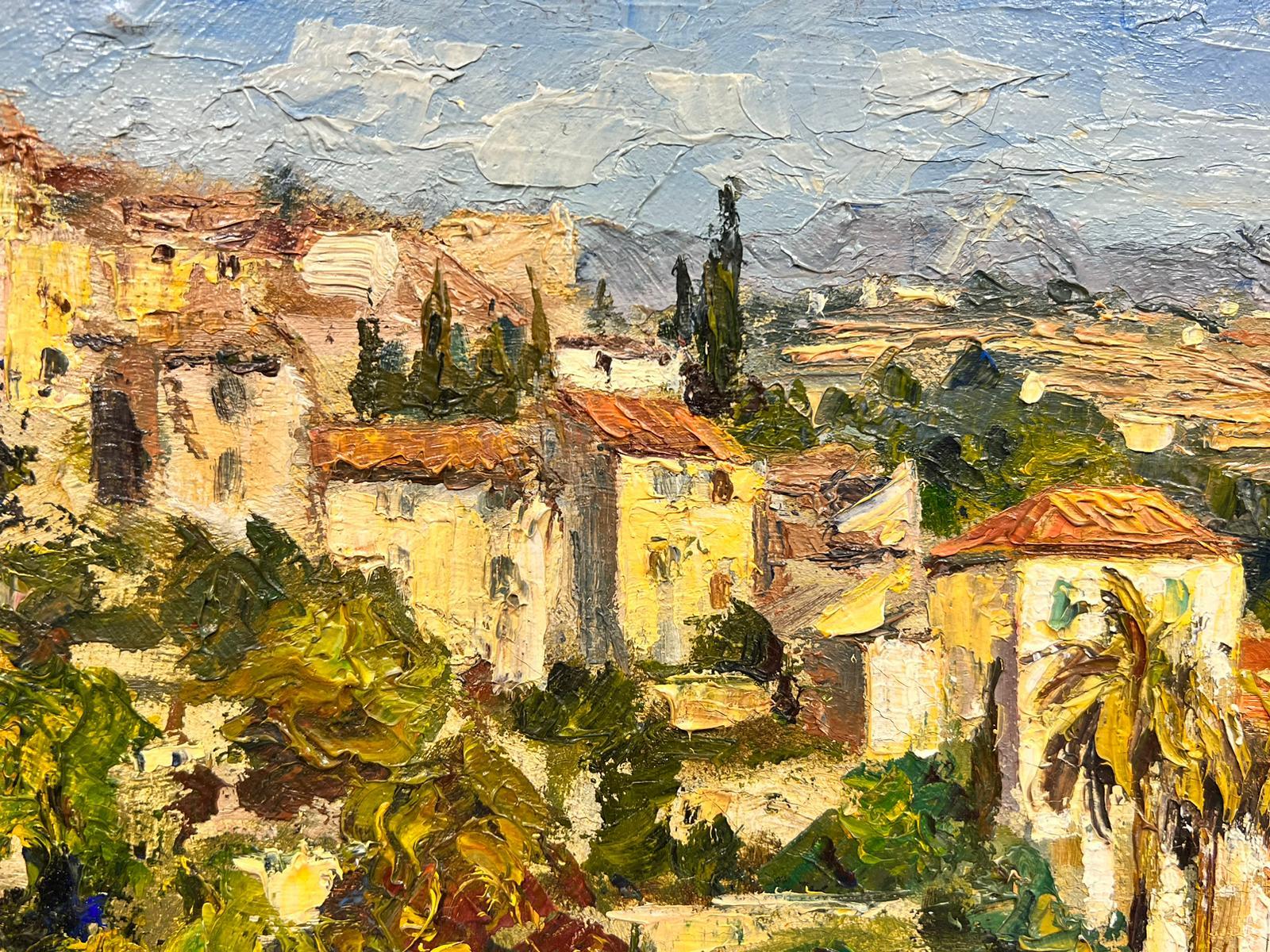 Huile d'origine du post-impressionniste français « Cagnes Sur Mer Landscape » signée - Marron Landscape Painting par Josine Vignon