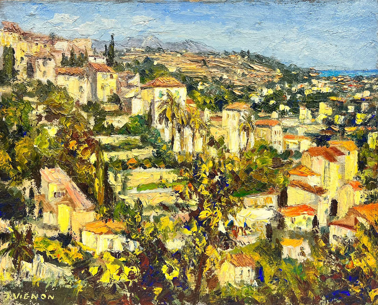 Landscape Painting Josine Vignon - Huile d
origine du post-impressionniste français « Cagnes Sur Mer Landscape » signée