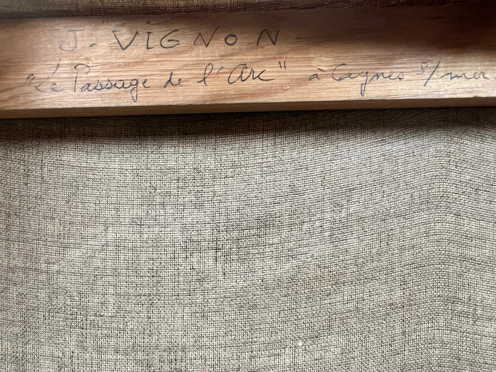 Cagnes sur Mer
di Josine Vignon (Francia 1922-2022)
firmato sul fronte e sul retro
iscritto al verso
dipinto a olio su tela, senza cornice

tela: 18 x 13 pollici

Colori: Colori marrone, verde, blu e rosa

Ottime condizioni

Provenienza: dalla