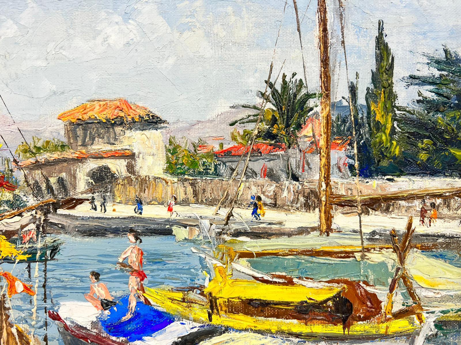 Cagnes Sur Mer Journée d'été au port Huile épaisse Impasto - Post-impressionnisme Painting par Josine Vignon