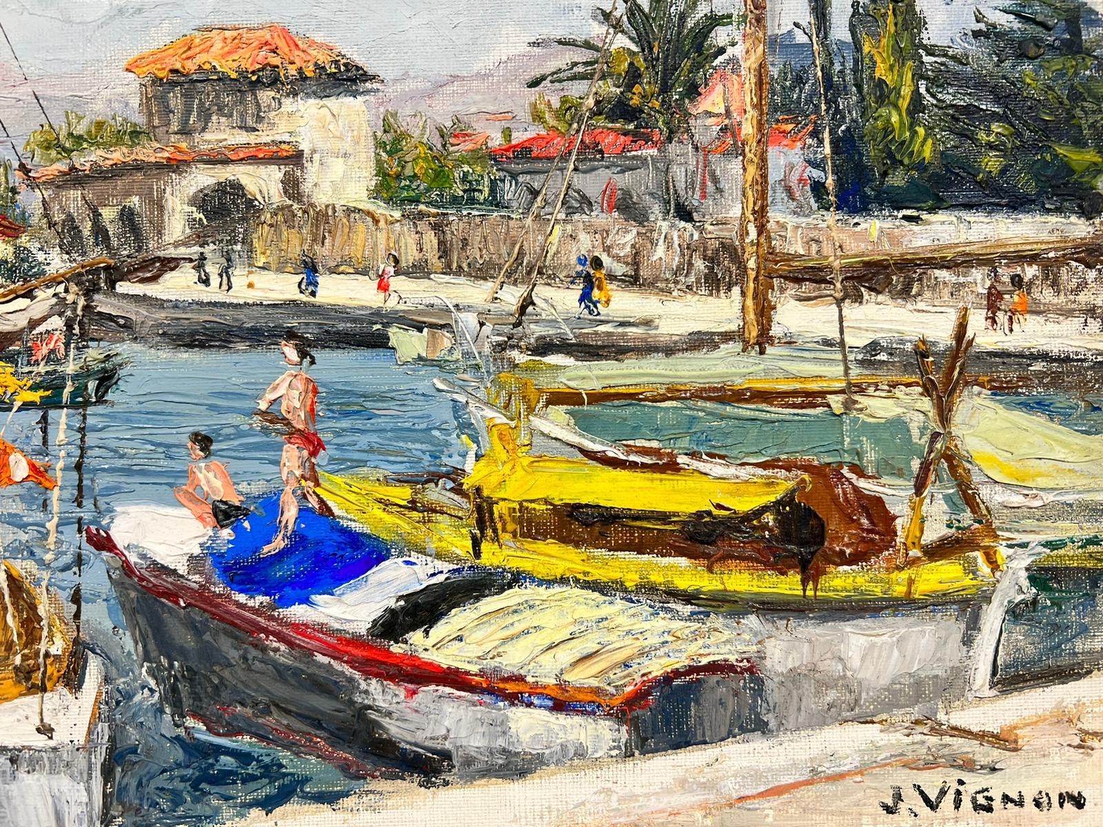 Cagnes Sur Mer Summer Day At The Harbour Thick Oil Impasto For Sale 1