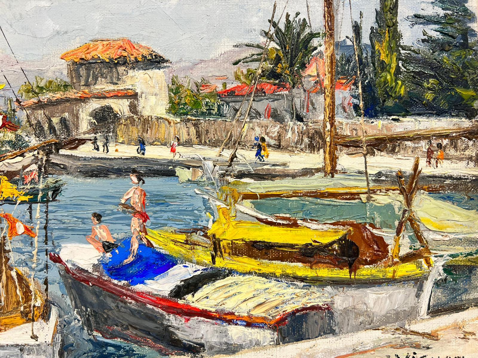 Cagnes Sur Mer Summer Day At The Harbour Thick Oil Impasto For Sale 2