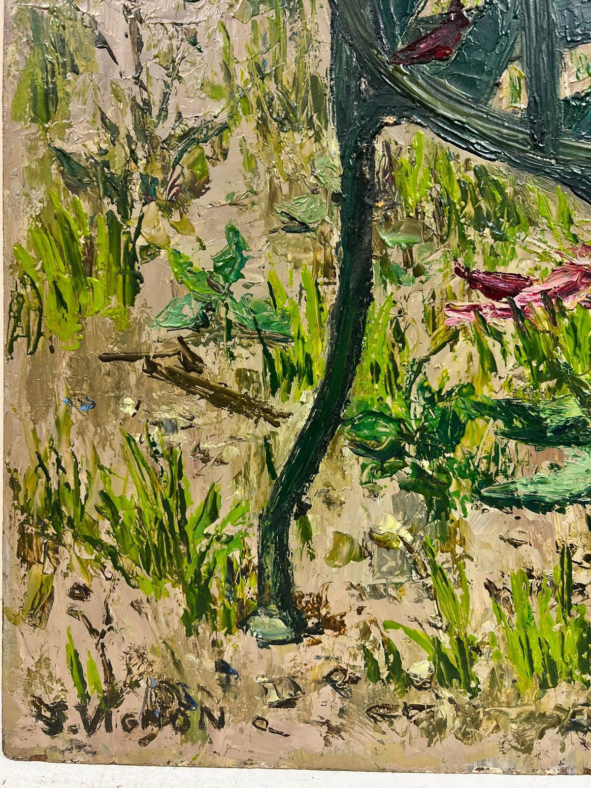 Garden Flowers
by Josine Vignon (French 1922-2022)
signed and stamped verso
oil painting on board, unframed
board: 29 x 21 inches

Colors: Green colors, pink, white and red

Very good condition

Provenance: from the artists estate, France

Josine