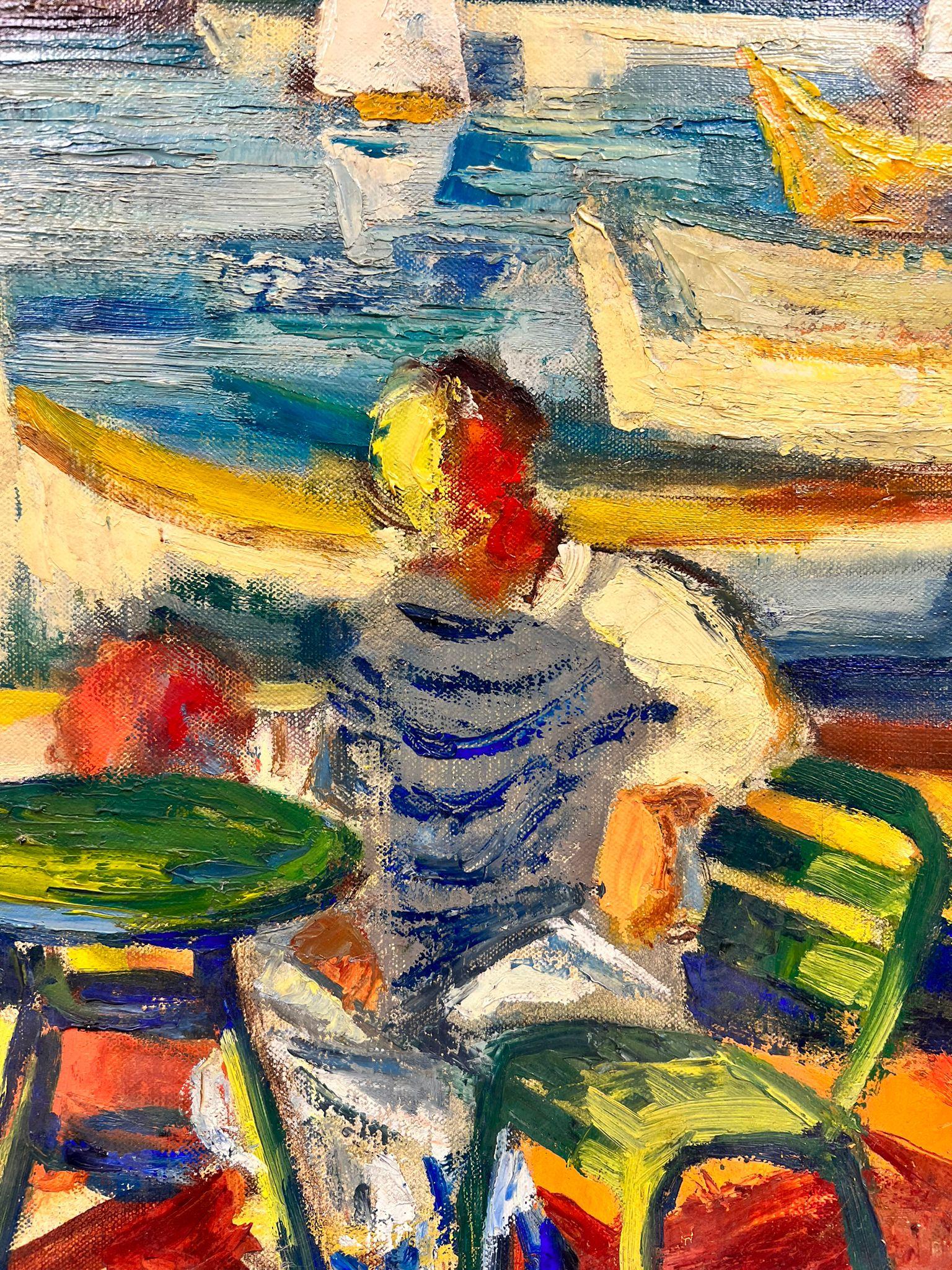 Couple Dining By The Vibrant Cagnes Sur Mer Harbour, Franzsisch, signiert im Angebot 5