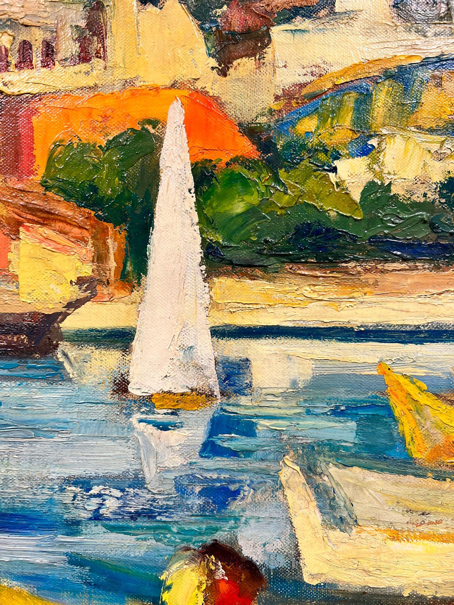 Couple Dining By The Vibrant Cagnes Sur Mer Harbour, Franzsisch, signiert im Angebot 2
