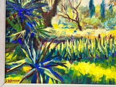 Zypressenbäume in der Provence, Sommerlandschaft 1960''s, goldenes französisches Ölgemälde