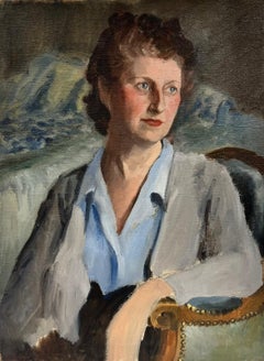 Elegant Blue Eyed Lady French Portrait Impressionist Signed Oil 