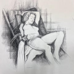 Elegante Tuschezeichnung eines liegenden weiblichen Aktes