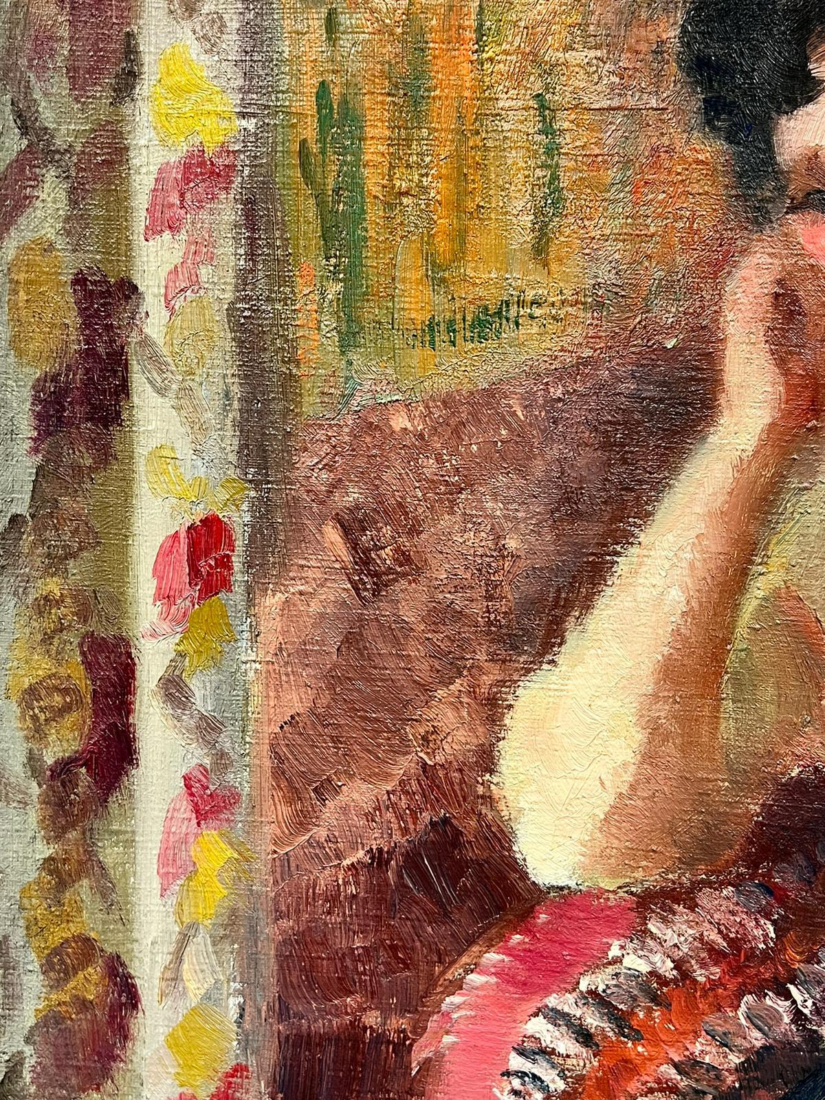 Elegant Lady in French Interior, 1960's French Post Impressionist Oil Painting For Sale 5