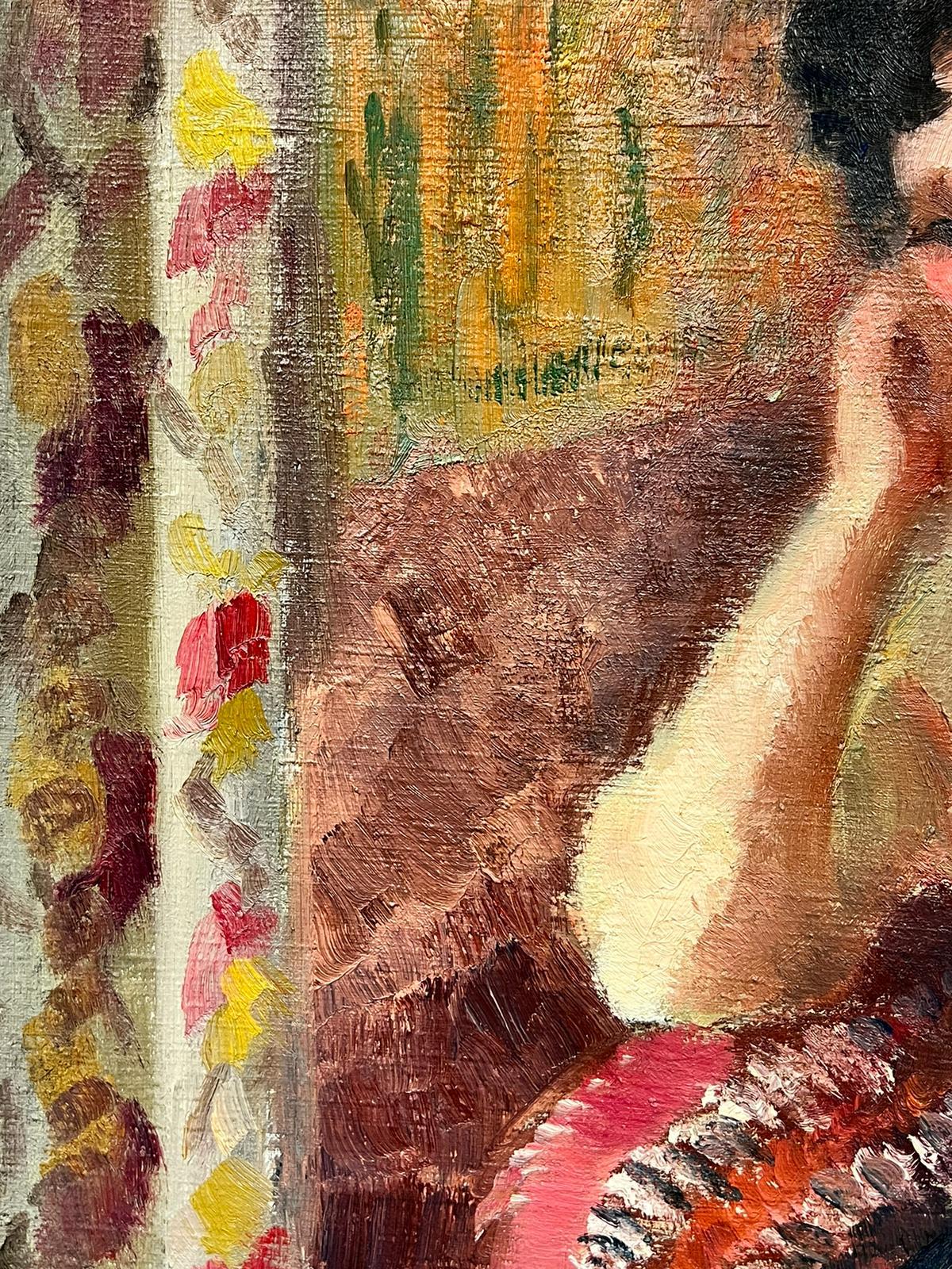 Dama elegante en interior francés, Pintura al óleo postimpresionista francesa de los años 60 en venta 3