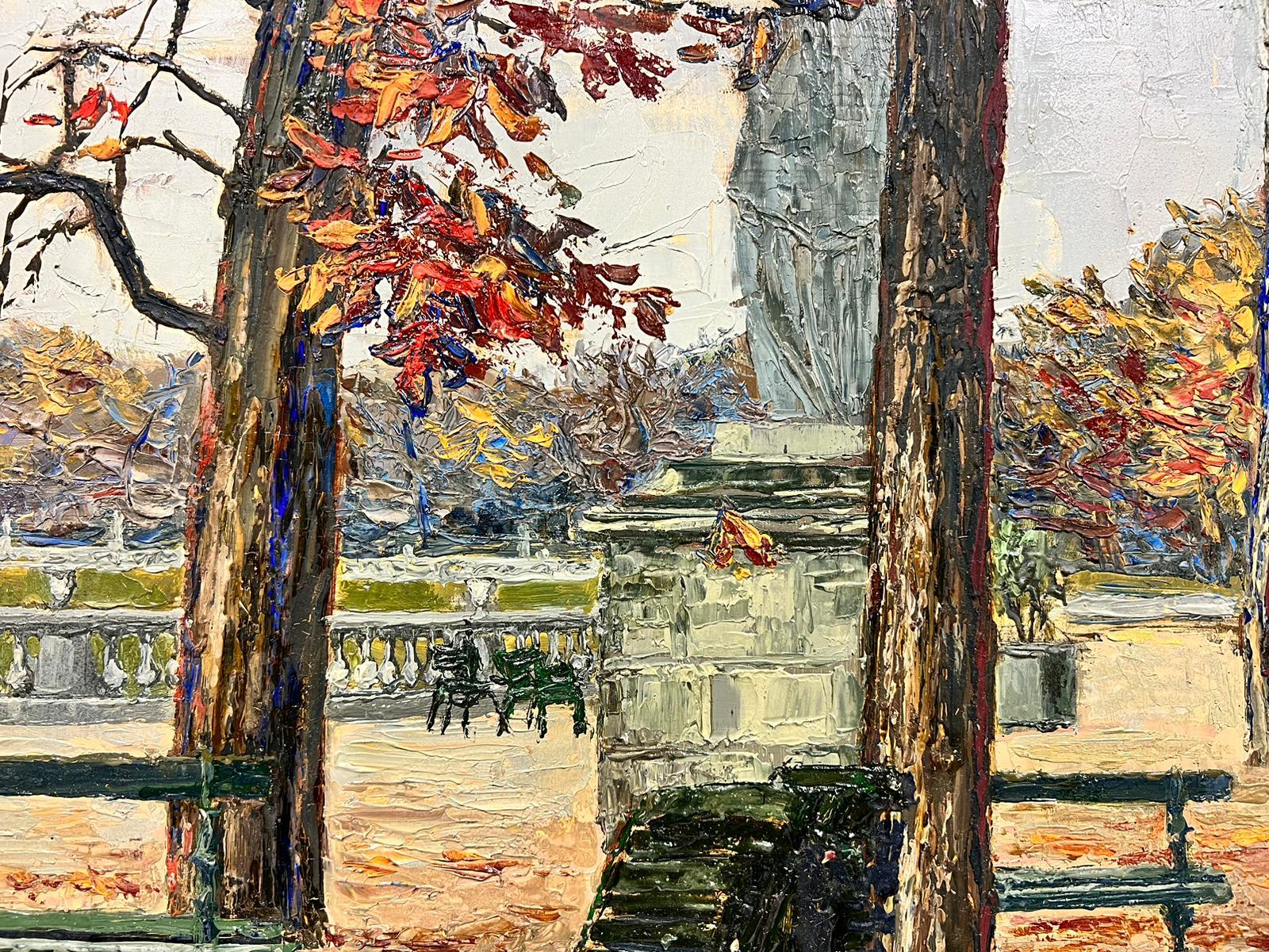 Figure Sat On In The Autumn Garden Of Luxembourg Thick Oil Impasto Landscape For Sale 1
