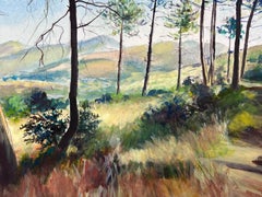 Forest Landscape with Distant Mountain Views in Watercolor