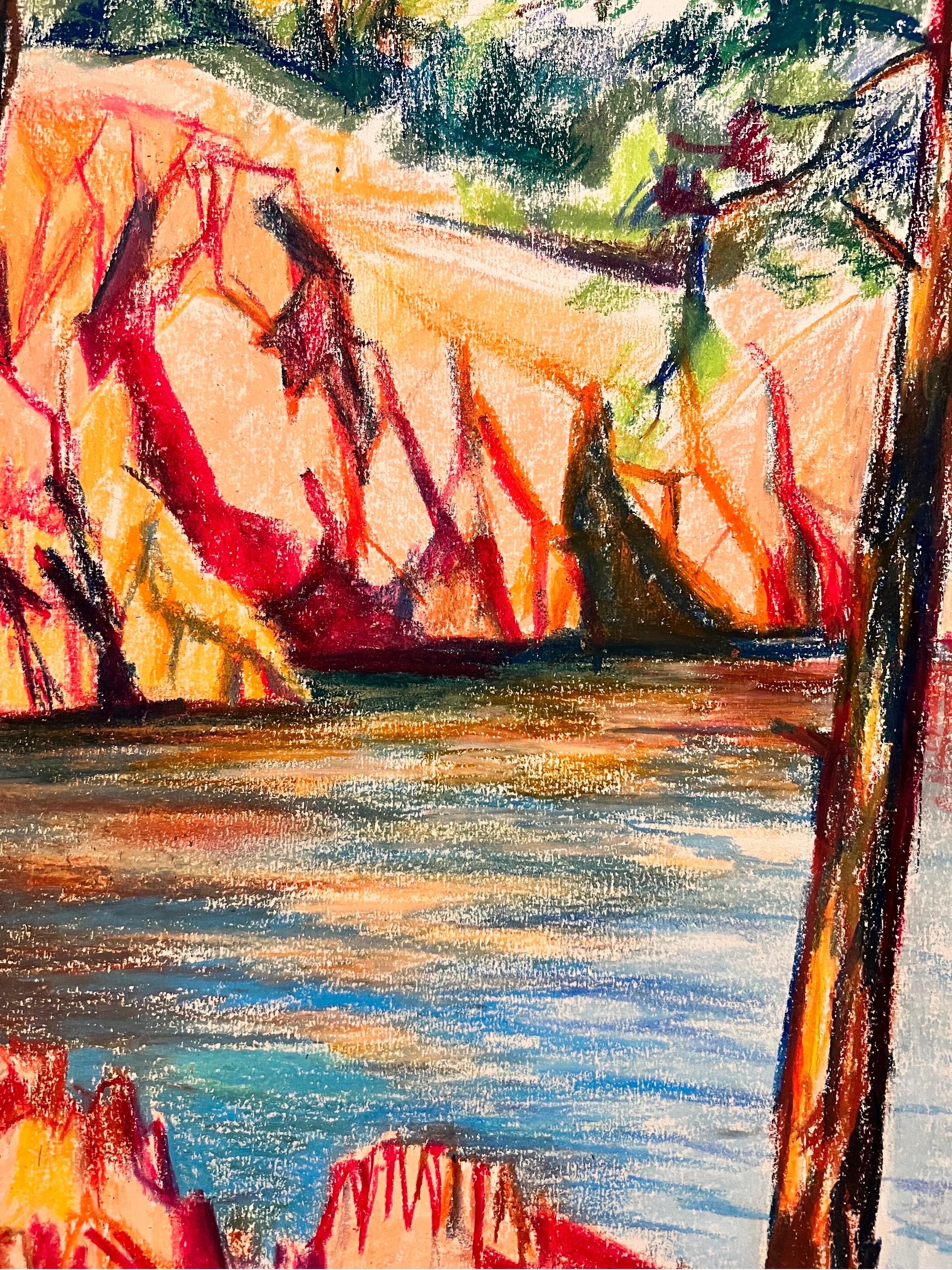 oil pastel drawing lake