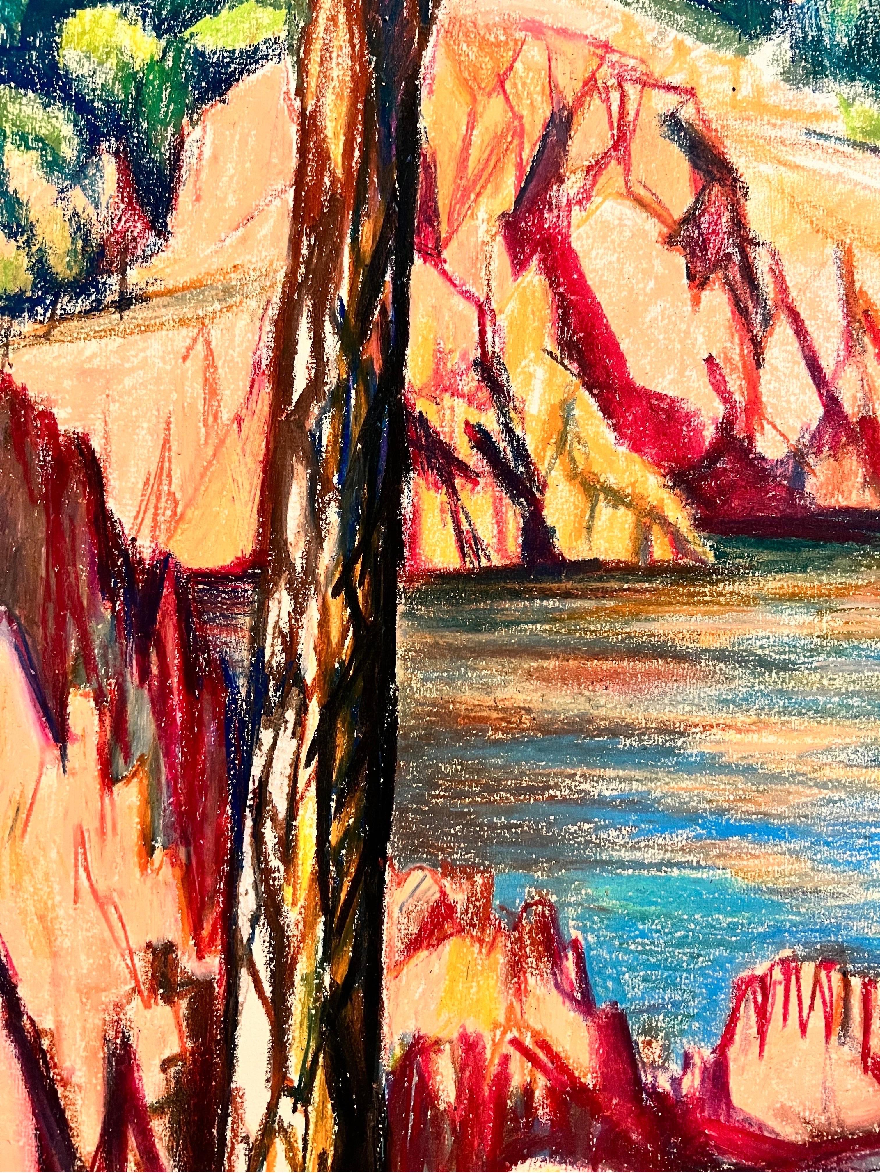 Paisaje lacustre francés en colores pastel, brillante y vibrante, en Le Trayes en venta 1