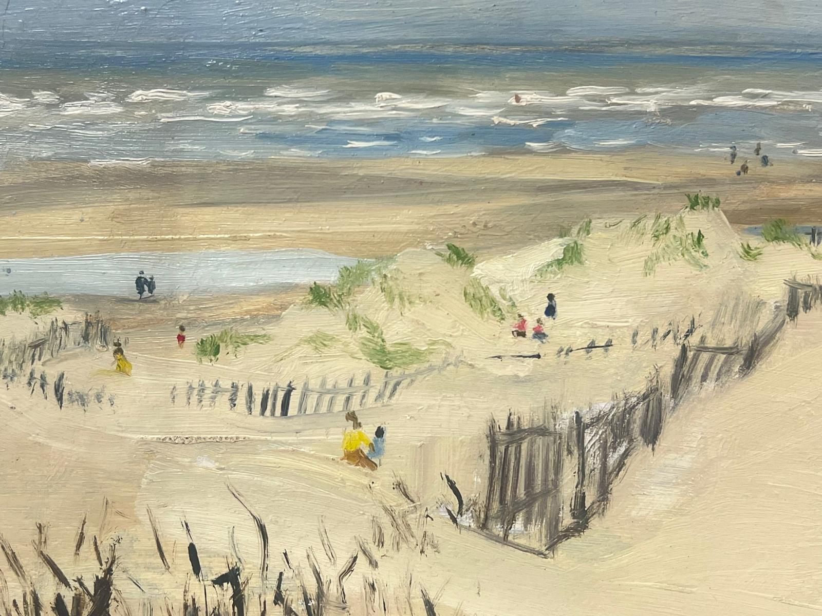 French Coastal Beach Scene with Sand Dunes 20th Century French Oil Painting For Sale 1