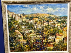 Impresionista francés Paisaje del sur de Francia con pueblo en lo alto de una colina