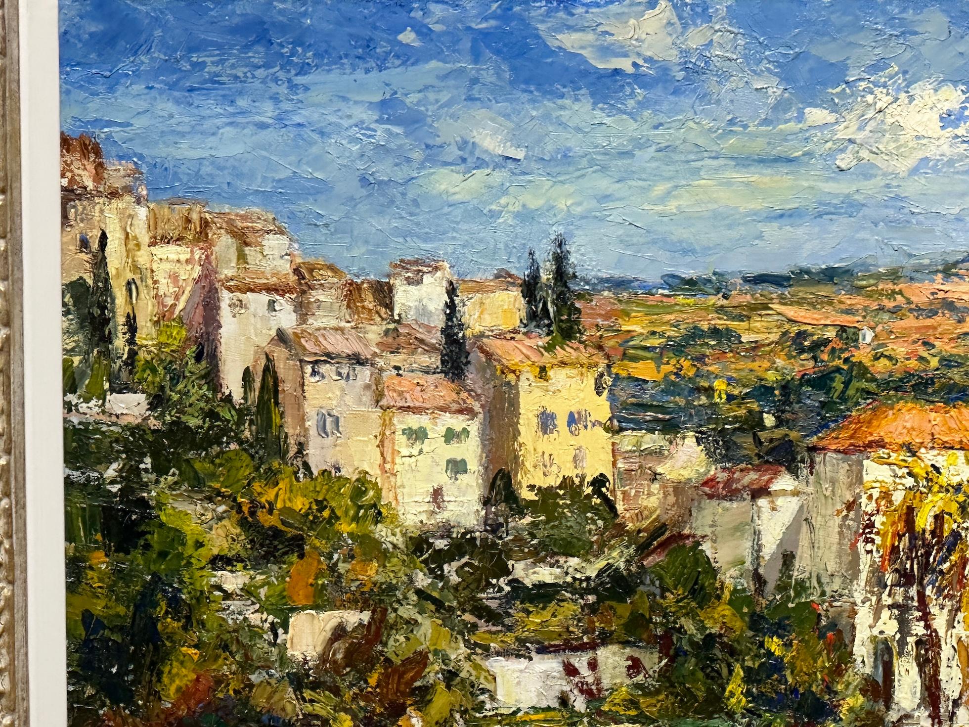 French Impressionist South of France Landscape with hill top Village For Sale 1