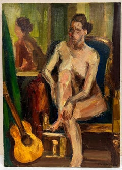 French Nude Female Portrait Interior Post Impressionist Signed Impasto Oil