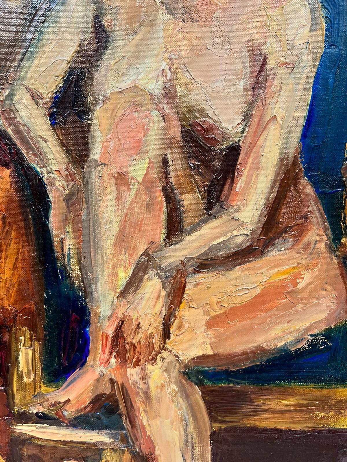 French Nude Female Portrait Interior Post Impressionist Signed Impasto Oil  - Post-Impressionist Painting by Josine Vignon