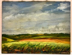 Paesaggio di campo aperto francese Post Impressionista Olio firmato