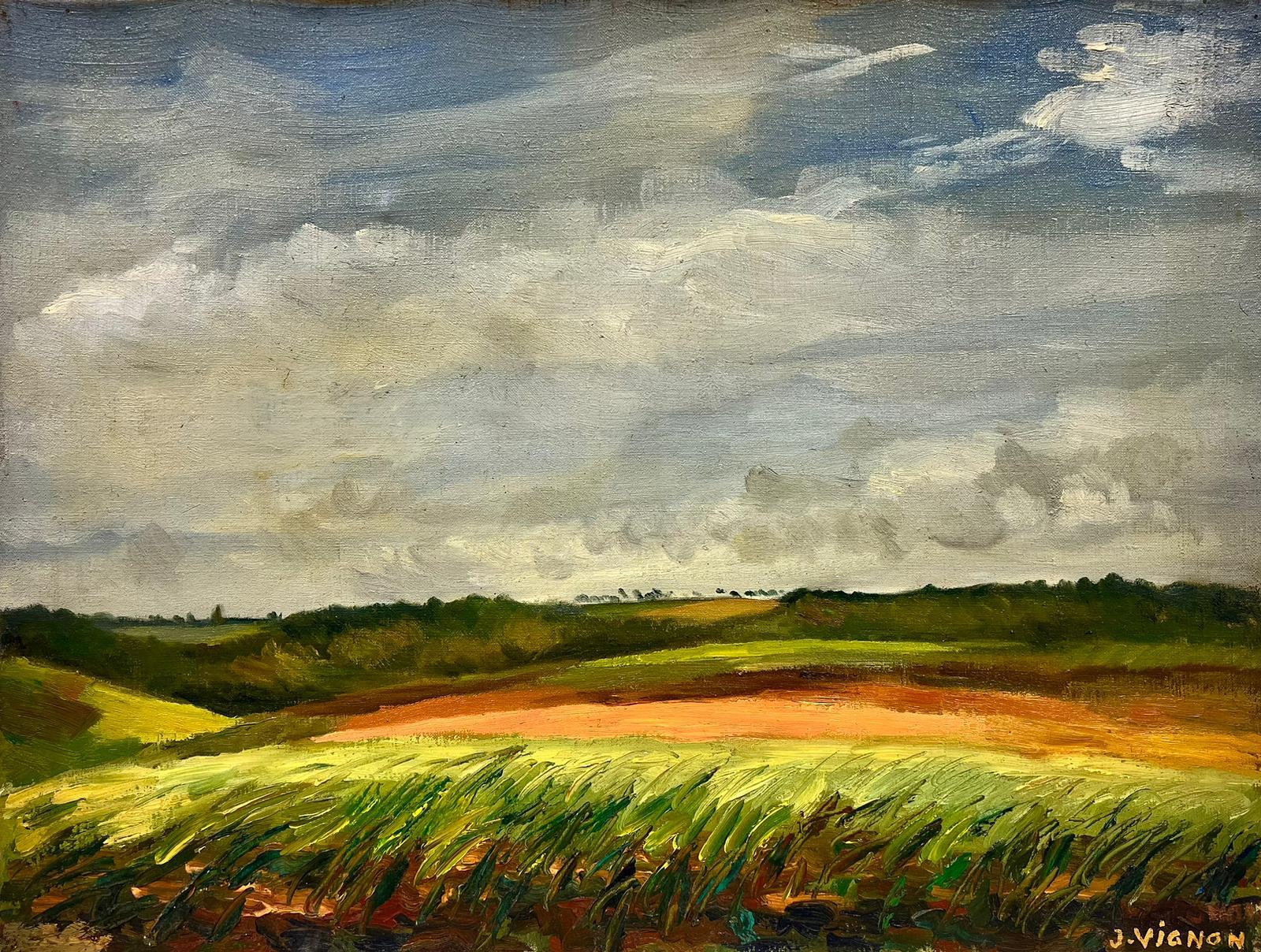 Josine Vignon Landscape Painting - French Open Field Landscape Post Impressionist Signed Oil 