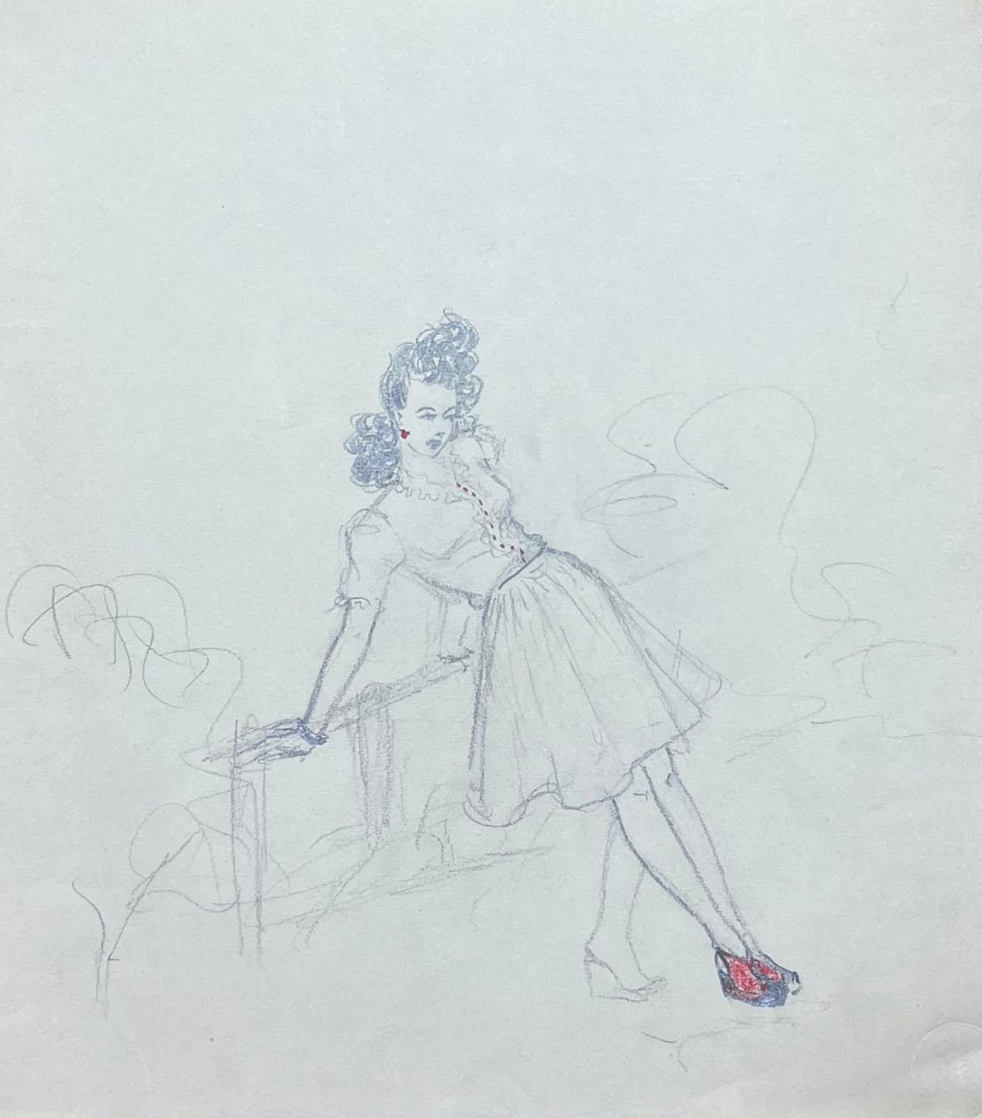 Étude française d'une femme gracieuse en tenue vintage avec des caractéristiques rouges