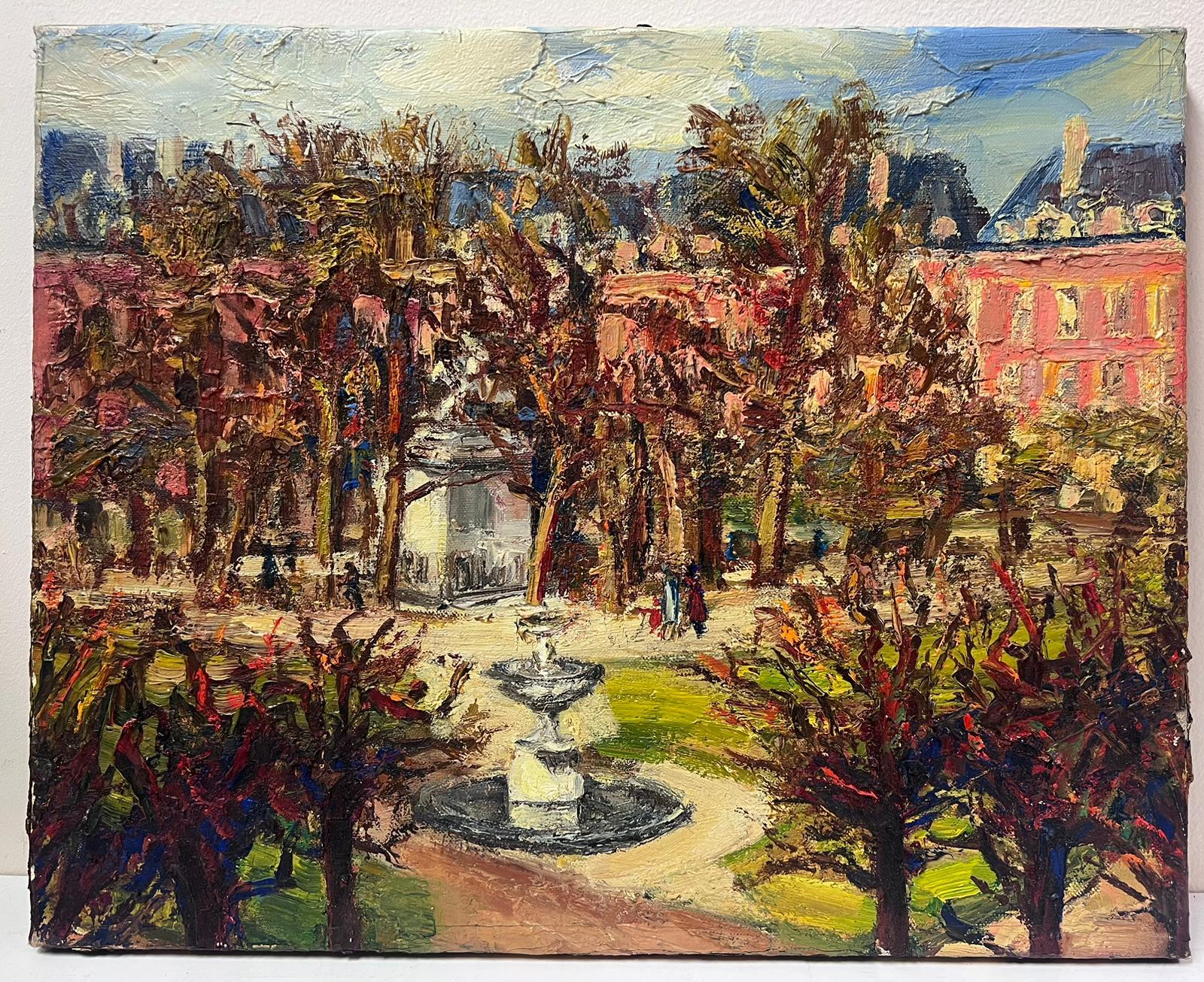 French Post Impressionist Oil Paris Square Place des Vosges? Signed Original - Painting by Josine Vignon