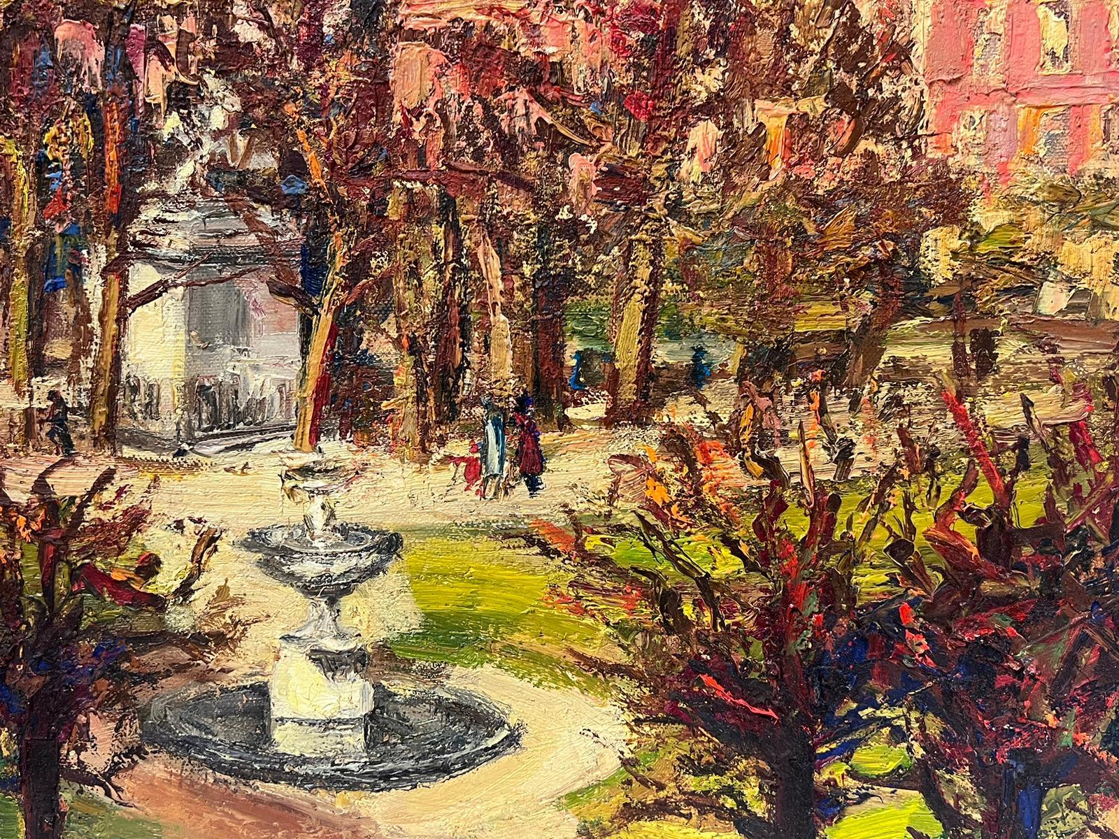 French Post Impressionist Oil Paris Square Place des Vosges? Signed Original - Post-Impressionist Painting by Josine Vignon