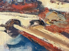 Olio francese post impressionista con veduta di Parigi sul fiume Senna e sull'Ile de la Cite