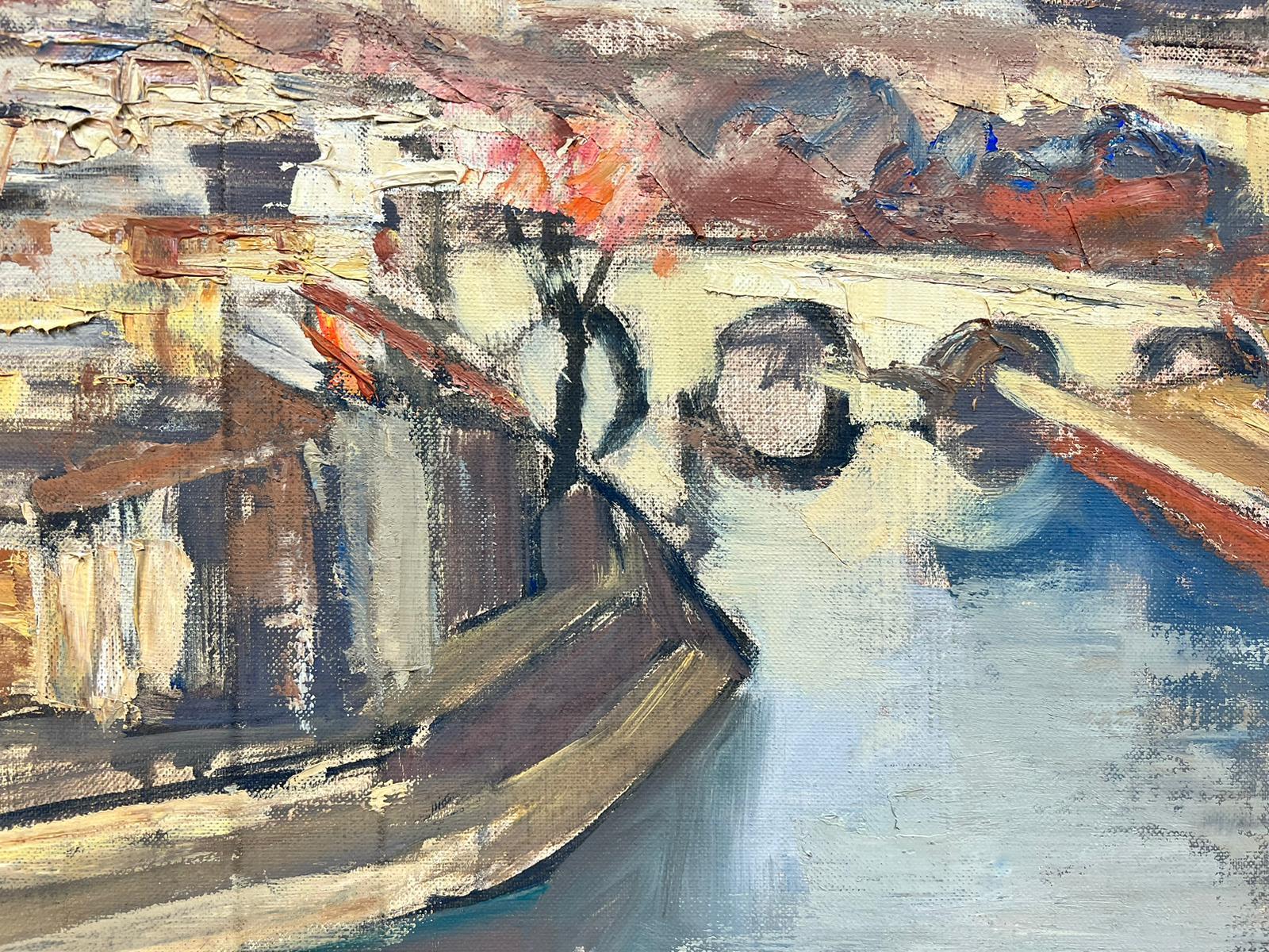 French Post Impressionist Oil View over Paris River Seine Ile de la Cite Skyline - Post-Impressionist Painting by Josine Vignon