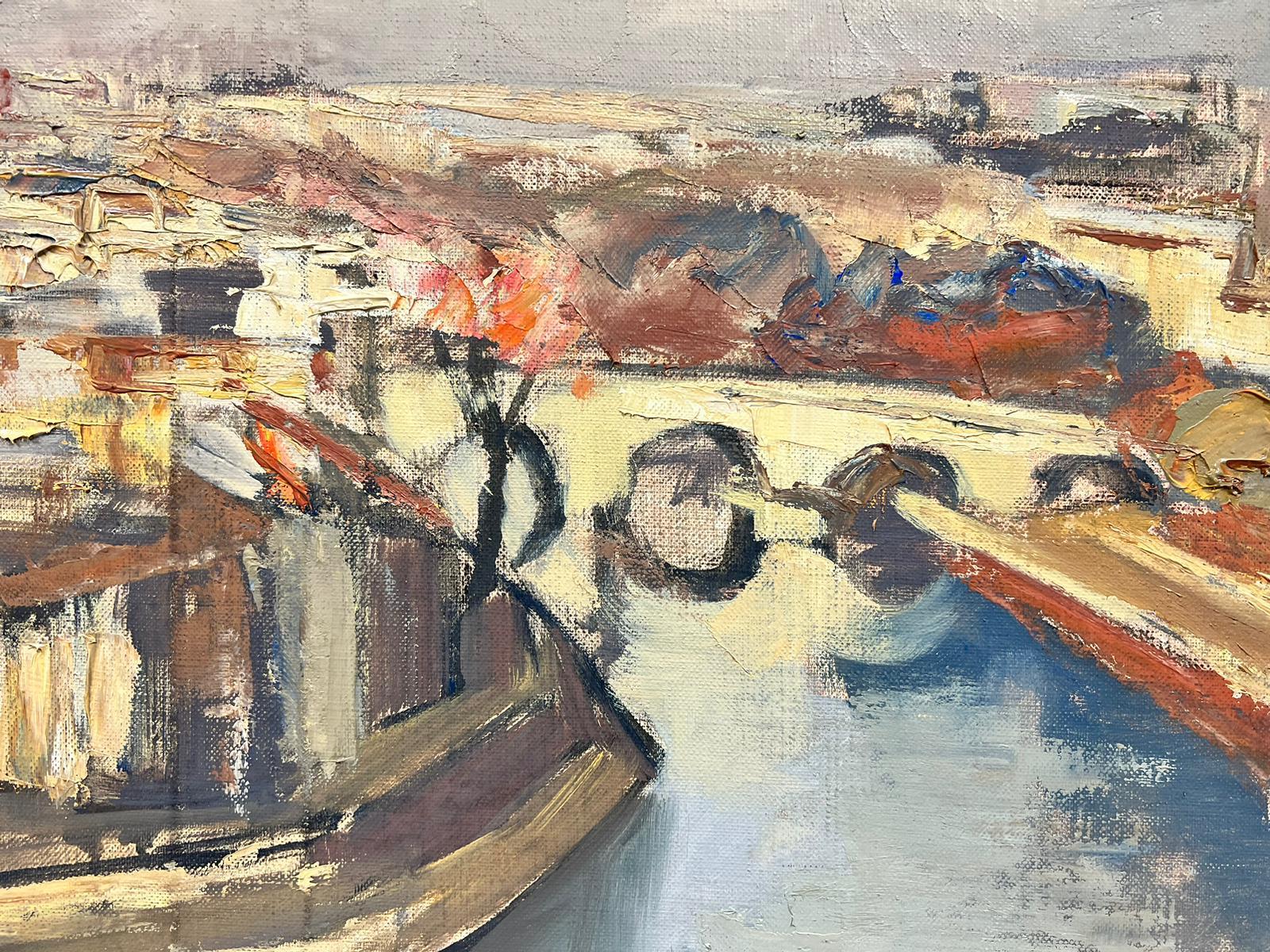 French Post Impressionist Oil View over Paris River Seine Ile de la Cite Skyline For Sale 2