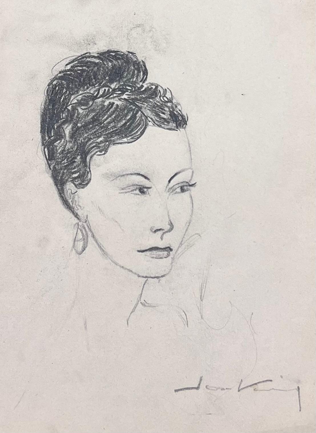 Boceto en francés de una mujer glamurosa Peinado de rollos de victoria y labios rojos atrevidos - Art Posimpresionista de Josine Vignon