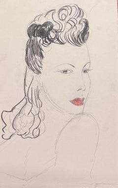 Boceto en francés de una mujer glamurosa Peinado de rollos de victoria y labios rojos atrevidos