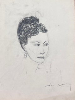 Boceto en francés de una mujer glamurosa Peinado de rollos de victoria y labios rojos atrevidos