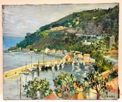 French Village Boat Port Landscape Signed Thick Impasto Oil