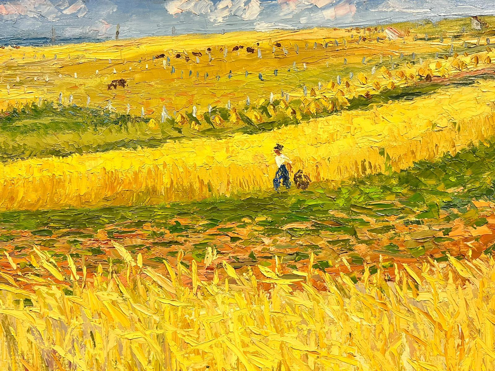 Golden Cornfields 1950's French Post Impressionist Oil Painting Large Canvas 1