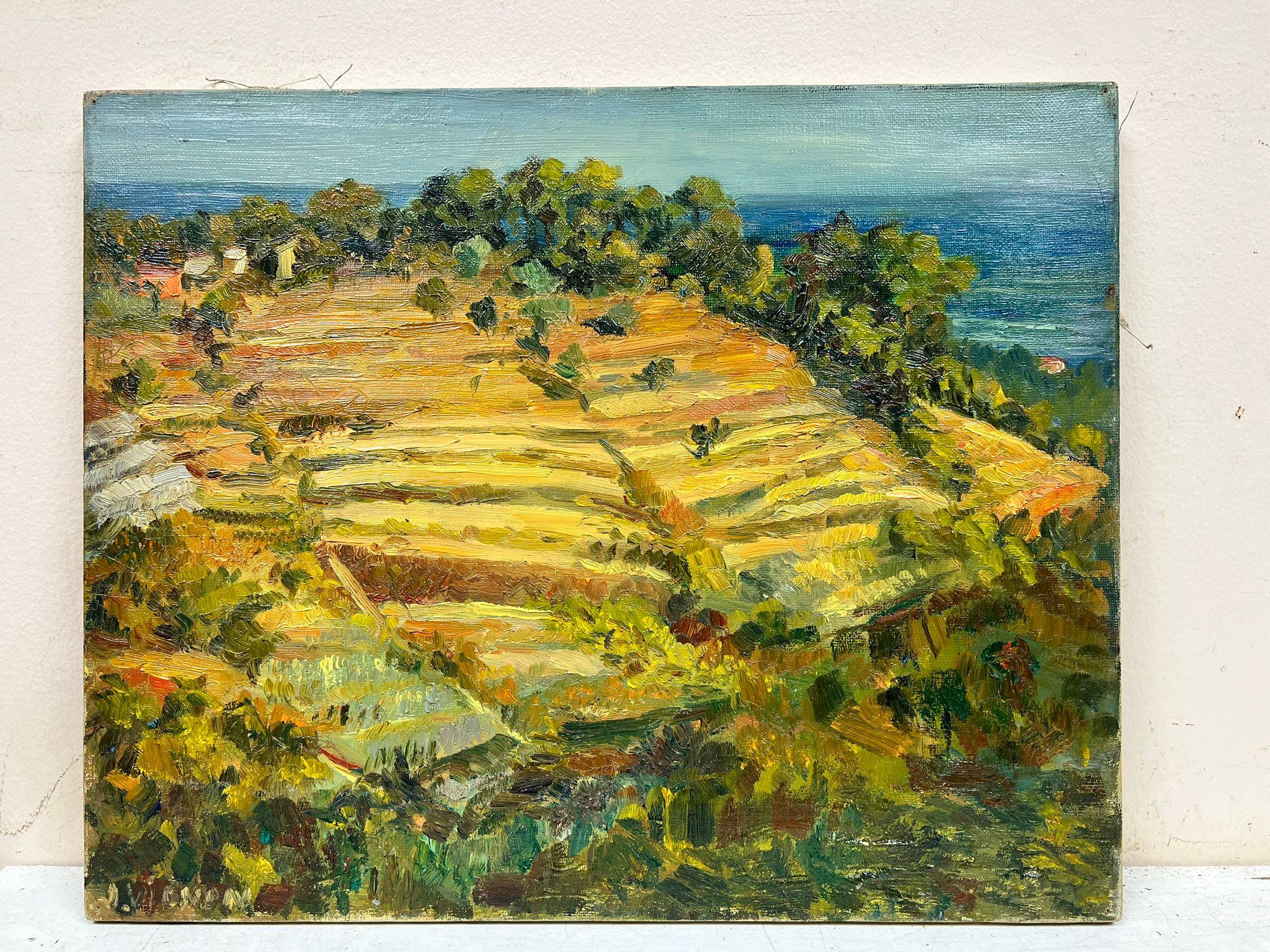Raccolto d'oro Paesaggio campestre francese Olio impressionista - Painting di Josine Vignon