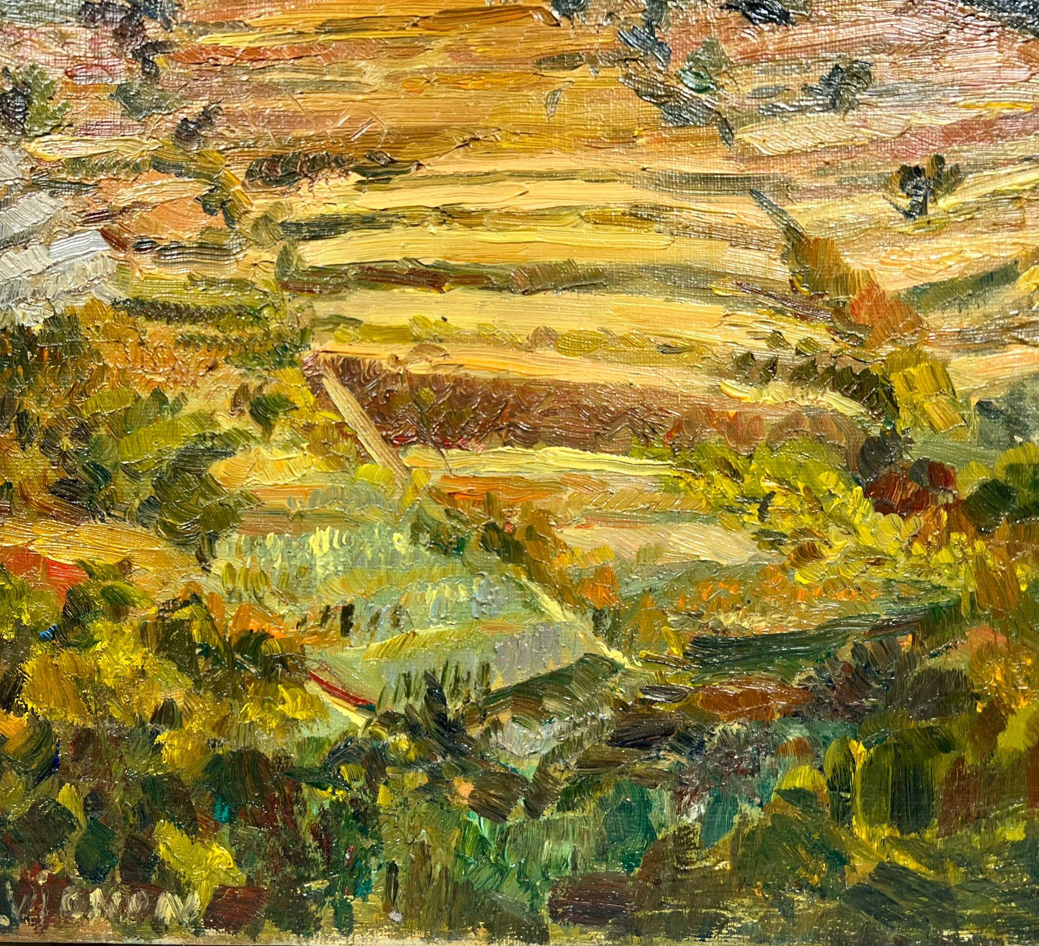 Récolte dorée Champ français Paysage Impressionniste Huile - Post-impressionnisme Painting par Josine Vignon