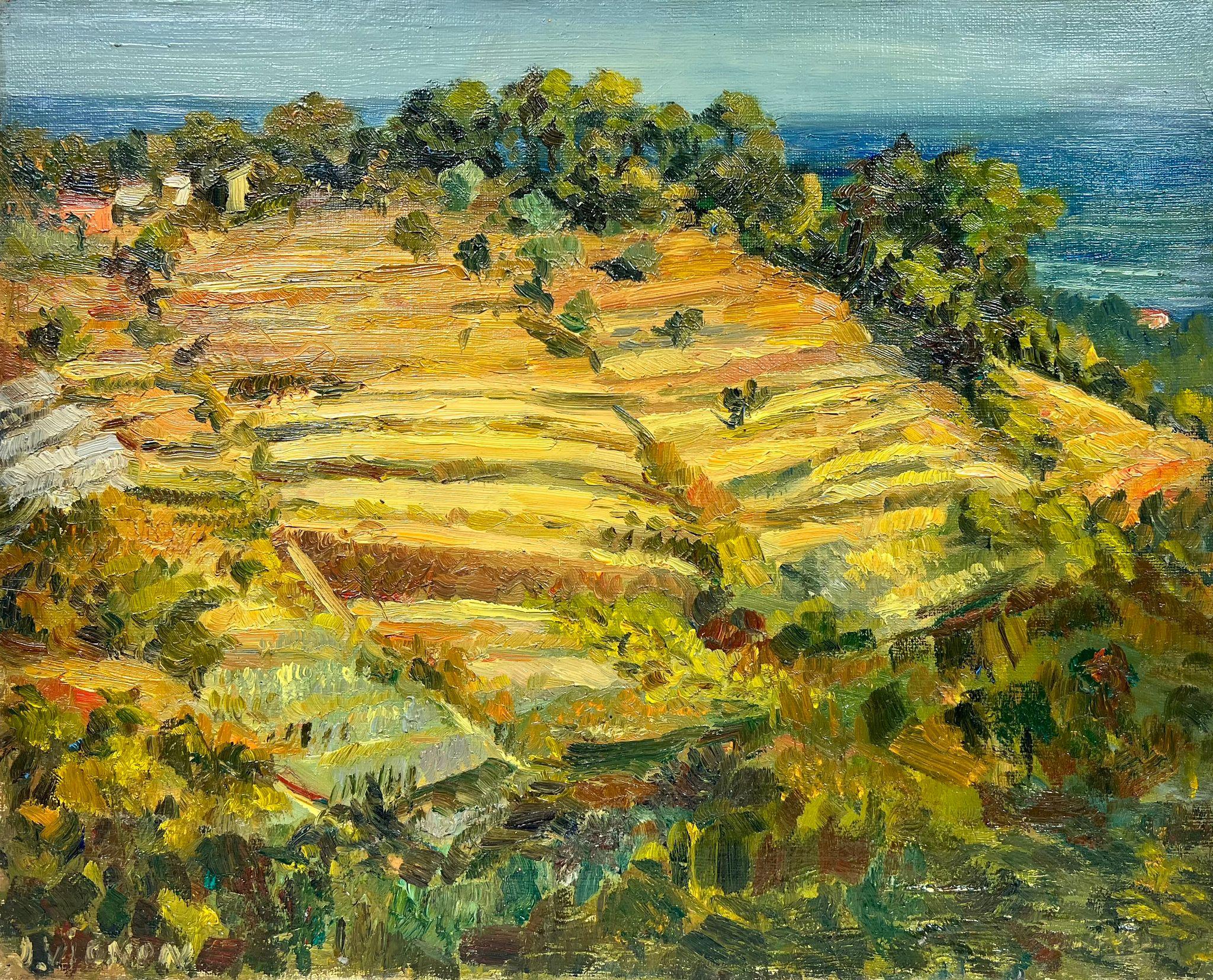 Josine Vignon Landscape Painting - Golden Harvest French Field Landscape Impressionist Oil