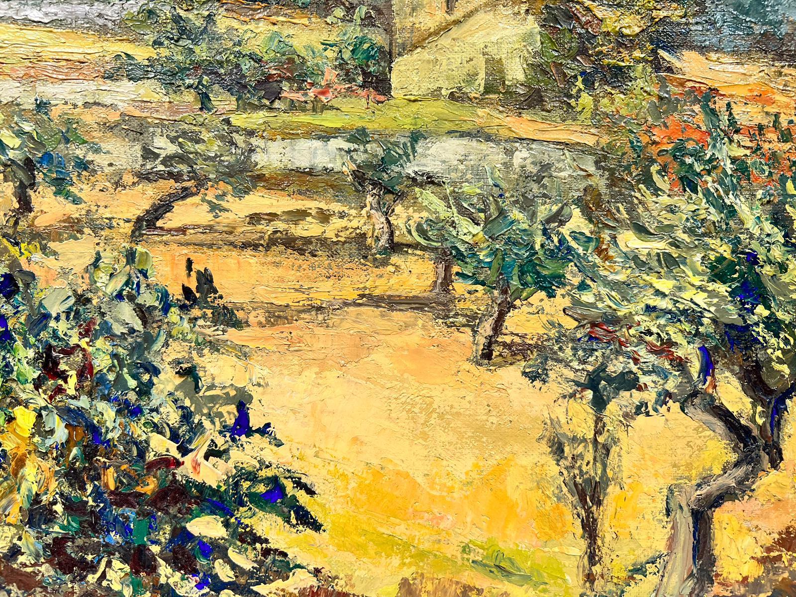 Green Provence Olive Tree Landscape French Post Impressionist Signed Oil 1960's - Post-Impressionist Painting by Josine Vignon