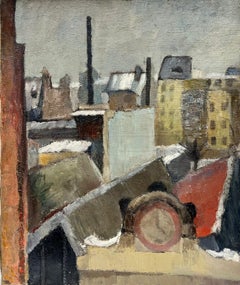 Vintage Grey Sky Roof Top Landscape Impressionist Thick Oil Impasto