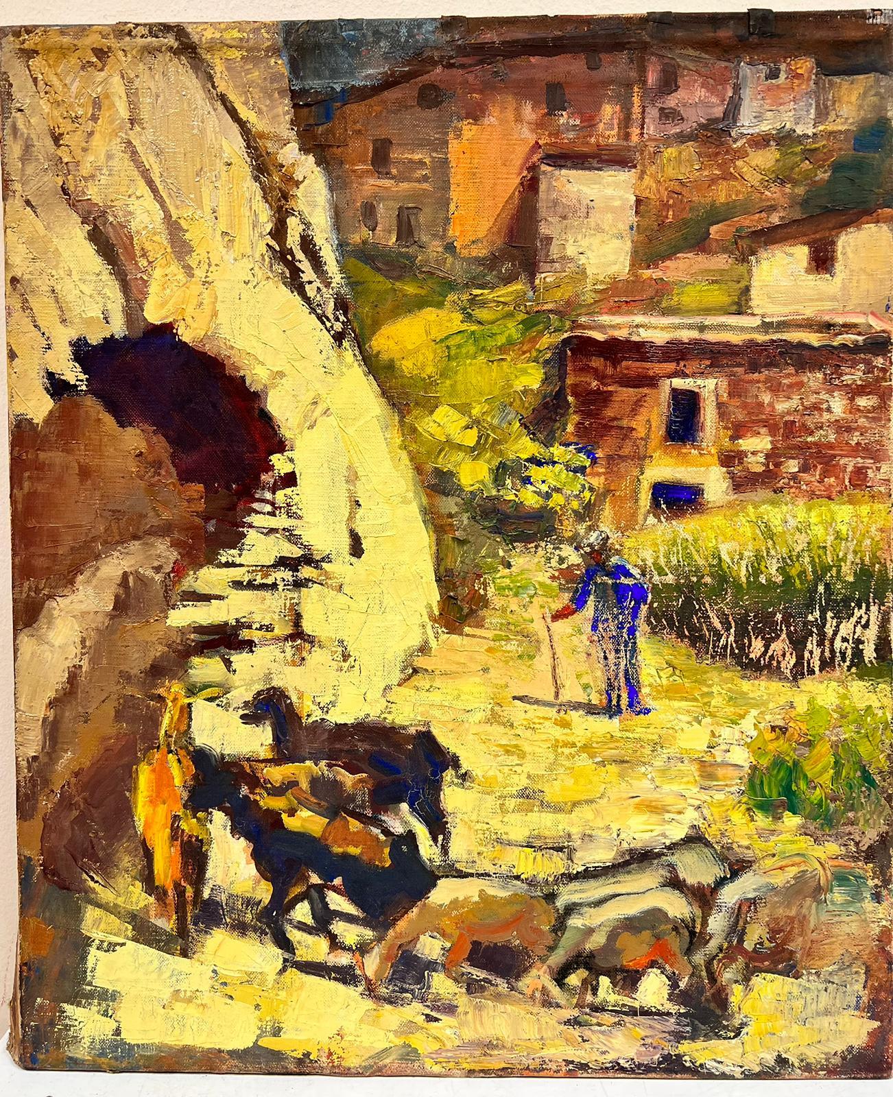 Herding The Fleet Of Animals French Impressionist Thick Oil Impasto - Painting by Josine Vignon