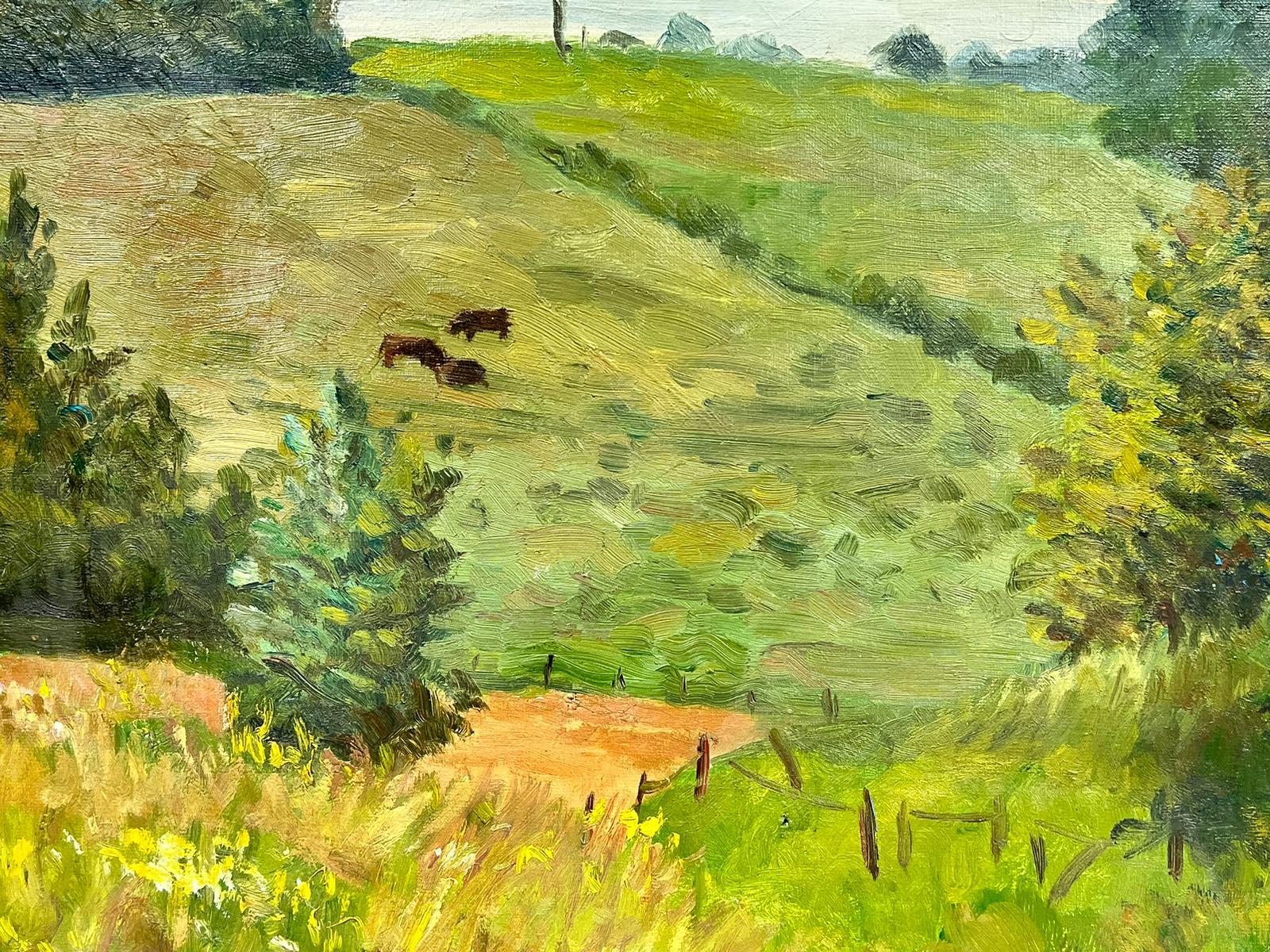 Tranquil Pastures
by Josine Vignon (French 1922-2022) 
signed and stamped verso
oil painting on canvas, unframed
canvas: 18 x 22 inches
very good condition
provenance: from the artists estate, France

Josine Vignon (1922-2022) was a French artist