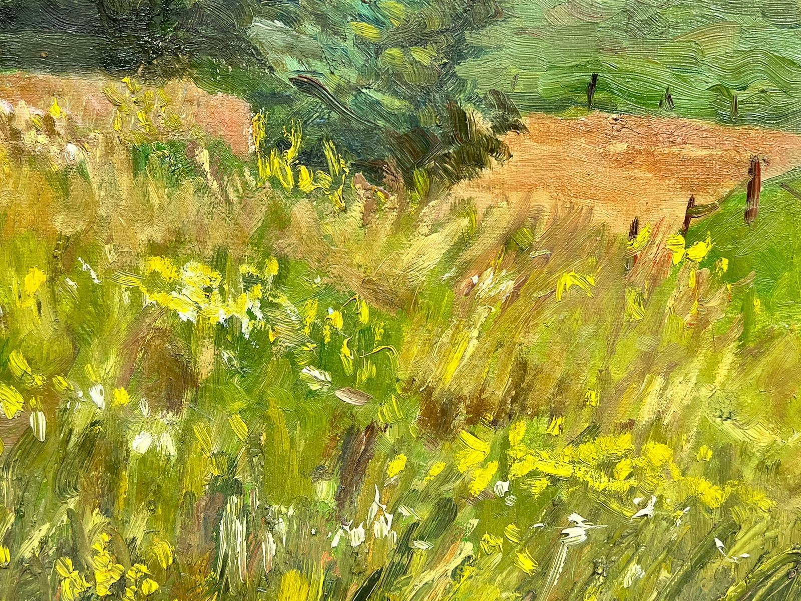 Peinture à l'huile post-impressionniste française - « Chevaux Grazing in Tranquil Pastures » en vente 1